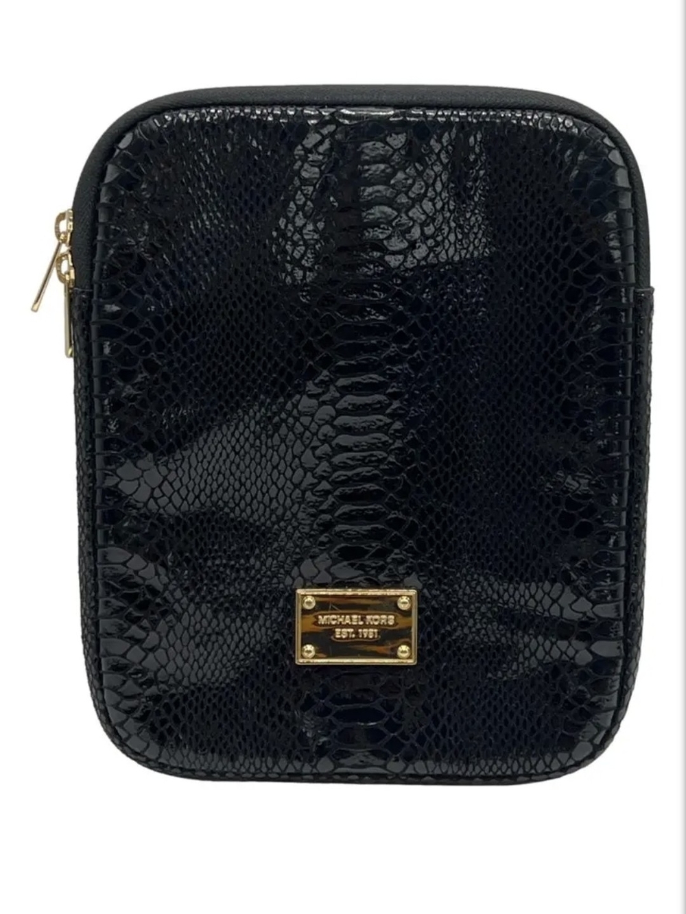 MICHAEL KORS Black Patent Snake-Embossed Ipad Pouch